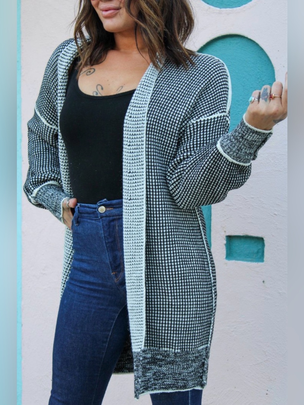 Black & White Open-Front Women's Knit Blair Cardigan reversible - size medium